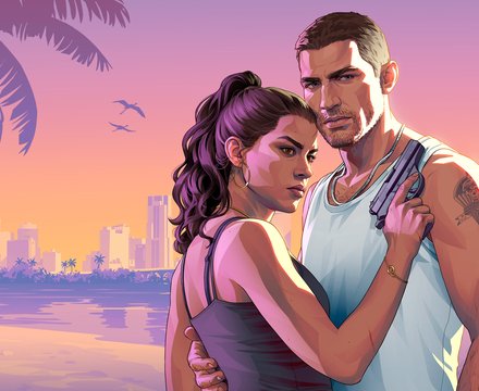 Jason et Lucia à la plage : artwork officiel de GTA 6